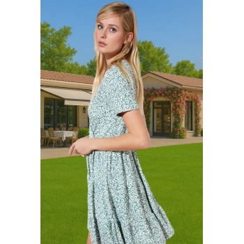 Kadın Yazlık Mini Elbise Polyester Elastan Kumaşlı Kisa Kol Konforlu Kesim Özenle Seçilmiş