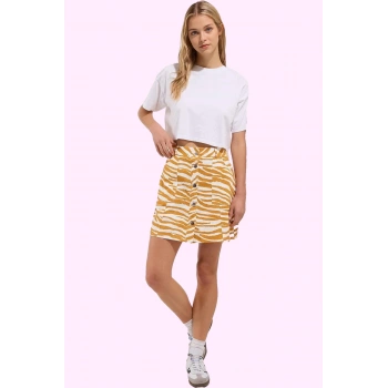 Kadın Yazlık Mini Etek; Zebra Desenli Pamuk A Line Düğmeli Günlük Kullanım Kaliteli Malzeme