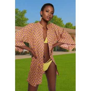 Kadın Yazlık Mini Pamuklu Plaj Elbisesi V Yaka Çiçek Desenli Konforlu Kesim Kaliteli İşçilik