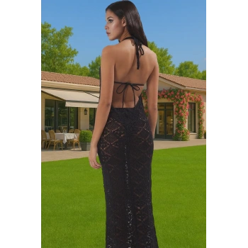 Kadın Yazlık Triko Plaj Elbisesi Bodycon Slim Fit Halter Profesyonel Görünüm Modern Stil