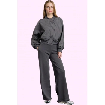 Kadın Yazlık Yüksek Bel Geniş Paça Pantolon Rahat Örme Kumaş Casual Stil Dayanıklı Malzeme