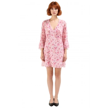 Kadın Yoryo Şifon Çiçekli Pelerin Detaylı V Yaka Mini Elbise İlkbahar Yaz Kokteyl Davetleri İçin