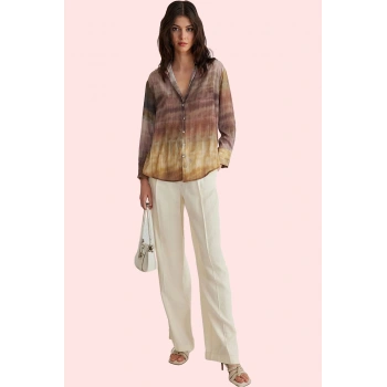 Kadın Yoryo Şifon Dokuma Gömlek Renk Geçişli Desen Günlük Ve İş Hayatı Yaz Aylarının Vazgeçilmezi