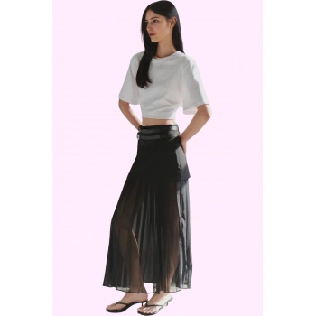 Kadın Yüksek Bel A line Midi Şifon Etek Dokuma Kumaş Günlük Kullanım Yaz Aylarının Vazgeçilmezi