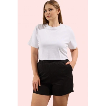 Kadın Yüksek Bel Boru Paça Örme Kısa Şort Rahat Günlük Stil Hafta Sonu Yaz Aylarının Vazgeçilmezi