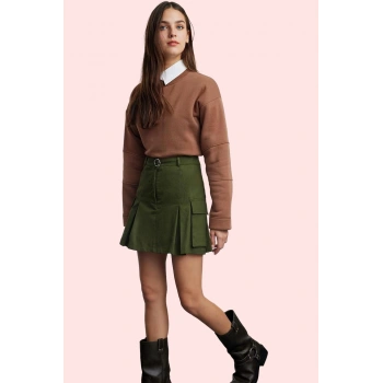 Kadın Yüksek Bel Dar Paça Gabardin Şort Etek Düz Desen Pamuk Yaz Günlük Kullanım Hafta Sonu