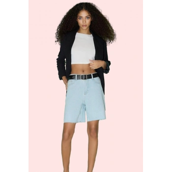 Kadın Yüksek Bel Denim Bermuda Şort Boru Paça Rahat Yaz Günlük Hafta Sonu Kaliteli Malzeme