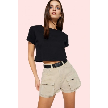 Kadın Yüksek Bel Denim Şort Cep Detaylı City Short Kalıp Pamuklu Günlük Kullanım Hafta Sonu