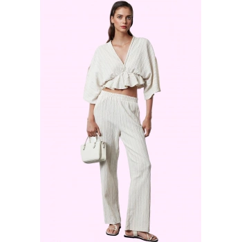 Kadın Yüksek Bel Dokuma Pantolon Rahat Kalıp Günlük Kombinler İçin Yaz Aylarının Vazgeçilmezi