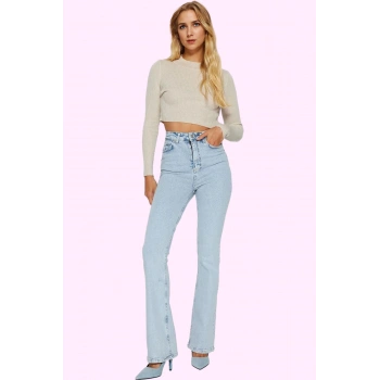 Kadın Yüksek Bel Flare Jean Uzun Boy Günlük Stil Modern Tasarım Yaz Aylarının Vazgeçilmezi