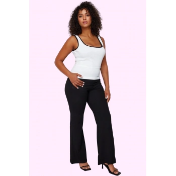 Kadın Yüksek Bel Flare Pantolon Krep Dokuma Düz Desen Regular Boy Yaz Aylarının Vazgeçilmezi