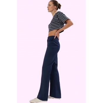 Kadın Yüksek Bel Geniş Paça Bootcut Pantolon Pamuklu Günlük Kullanım Yaz Aylarının Vazgeçilmezi