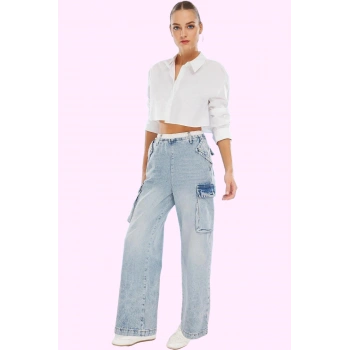 Kadın Yüksek Bel Geniş Paça Denim Pantolon Pamuk Günlük Stil Hafta Sonu Yaz Aylarının Vazgeçilmezi