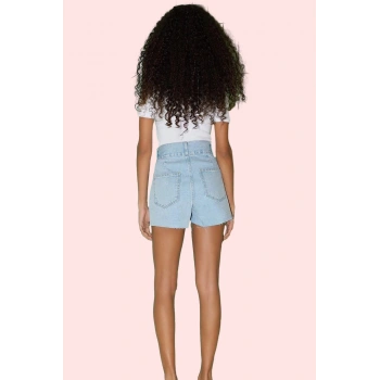 Kadın Yüksek Bel Geniş Paça Denim Şort Pamuklu Yaz Aylarının Vazgeçilmezi Günlük Kombinler