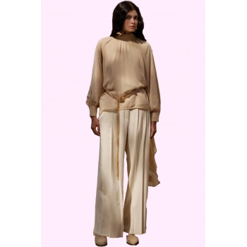 Kadın Yüksek Bel Geniş Paça Dokuma Pantolon Renk Tüm Sezonlar Için Yaz Aylarının Vazgeçilmezi