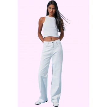 Kadın Yüksek Bel Geniş Paça Jean Pantolon Pamuk Yazlık Günlük Hafta Sonu Dayanıklı Malzeme