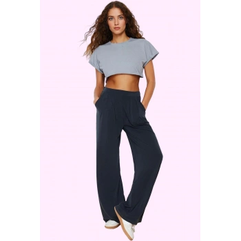 Kadın Yüksek Bel Geniş Paça Pantolon Modal Kumaştan Sürdürülebilir Günlük Kaliteli Malzeme