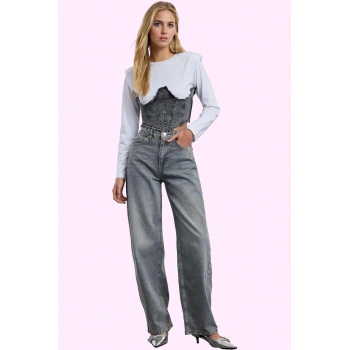 Kadın Yüksek Bel Geniş Paça Uzun Boy Jean Pantolon Pamuk Günlük Stil Yaz Aylarının Vazgeçilmezi