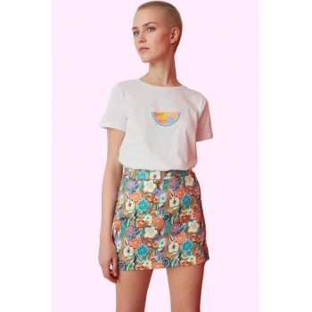 Kadın Yüksek Bel Kalem Mini Etek Çok Geometrik Desen Finike Dokuma Astarsız Rahat Yaz Hafta Sonu