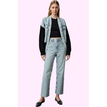 Kadın Yüksek Bel Straight Jean Pantolon Pamuk Denim Günlük Stil Yaz Aylarının Vazgeçilmezi