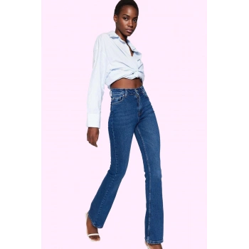 Kadın Yüksek Bel Uzun Boy Flare Jean Denim Günlük Kombinler Hafta Sonu Yaz Aylarının Vazgeçilmezi