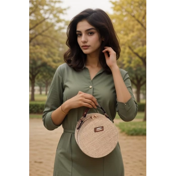Kadın Yuvarlak Hasır Omuz Çantası Plaj Tatil Günlük Kullanım Uzun Ömürlü Özel Tasarım Konforlu Kesim