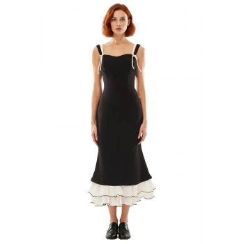 Kadın Zarif Balık Siluet İnce Askılı Fiyonklu Kalp Yaka Maxi Abiye Elbise Özel Davetler ve Partiler