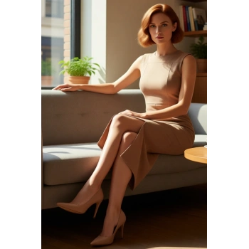 Kadın Zarif Bodycon Süet Dokuma Midi Elbise Kolsuz Bisiklet Yaka Düz Kesim Modern Şıklık Sunar.