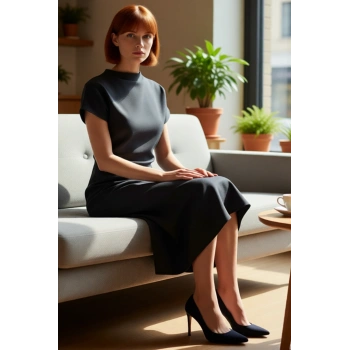 Kadınlar İçin A Kesim Düz Desen Midi Elbise Düşük Kol Ve Büzgü Detaylı Finike Dokuma Zarif