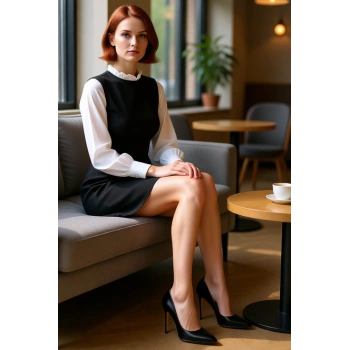 Kadınlar İçin A Kesim Düz Desen Uzun Kollu Dokuma Elbise Dik Yaka İş Ortamına Uygun Zarafet