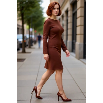 Kadınlar İçin A Kesim Örme Mini Elbise Bisiklet Yaka Uzun Kollu Rahat Günlük Kış Stili Kaliteli