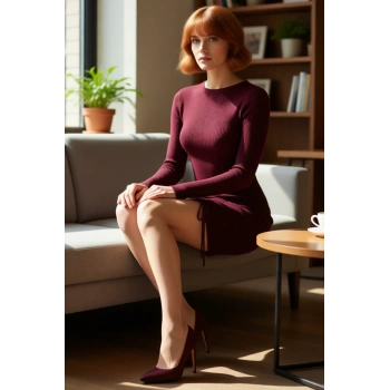 Kadınlar İçin Akrilik Bisiklet Yaka Bodycon Kesim Mini Elbise Büzgülü Tasarım Şıklığı Kaliteli