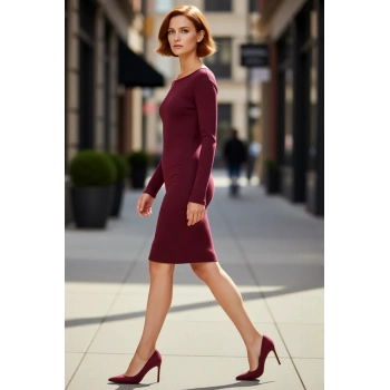 Kadınlar İçin Bodycon Fitilli Örme Uzun Kollu Sırt Dekolteli Mini Kışlık Şık Günlük Elbise