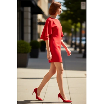 Kadınlar İçin Bodycon Kısa Elbise Bisiklet Yaka Pelerin Kollu Şık Kokteyl Sonbahar Davetleri