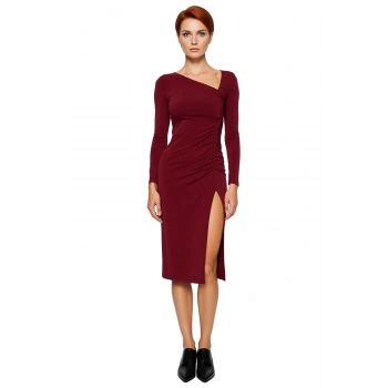 Kadınlar İçin Bodycone Kalıp Uzun Kollu Yırtmaç Detaylı Örme Midi Elbise Şık Ve Zarif Bir Seçim