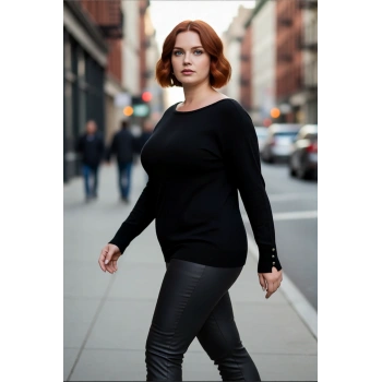 Kadınlar İçin Büyük Beden Kayık Yaka Düz Desen Uzun Kollu Triko Kazak Günlük Şıklık Sunar Kaliteli