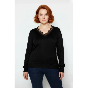 Kadınlar İçin Dantel Detaylı V Yaka Triko Kazak Düşük Kol Tasarımıyla Şıklık Sunar Kaliteli