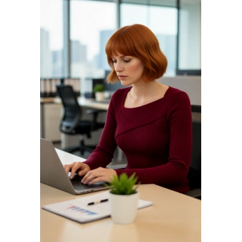 Kadınlar İçin Düz Desen Asimetrik Yaka Akrilik Triko Kazak Fitted Uzun Kollu Modern Şıklık