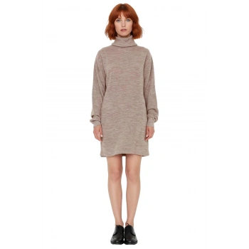 Kadınlar İçin Düz Desen Balıkçı Yaka Uzun Kollu Shift Kalıp Akrilik Triko Mini Elbise Kış Sezonu