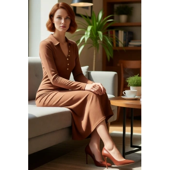 Kadınlar İçin Düz Desen Uzun Kollu Maxi Örme Elbise Bodycon Kesimiyle Kış Stilinizi Yansıtır