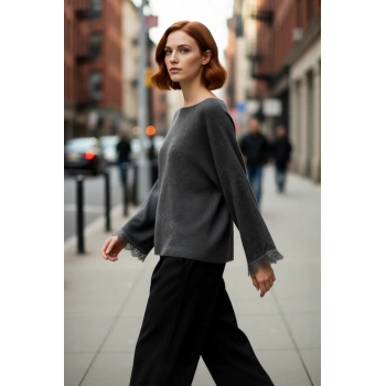 Kadınlar İçin Düz Regular Kalıp Kayık Yaka Düşük Kol Triko Kazak Kış Kombinlerinin Vazgeçilmezi