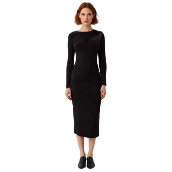 Kadınlar İçin Fashion Forward Örme Midi Elbise Bodycon Kalıp Uzun Kol Bisiklet Yaka Şık Kışlık