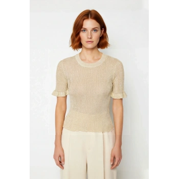 Kadınlar İçin Fitted Kesim İnce Triko Bluz Sim Detaylı Bisiklet Yaka Kısa Kollu Şık Tasarım