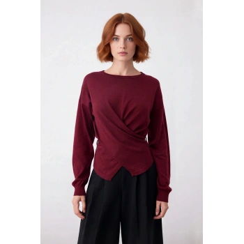 Kadınlar İçin Fitted Pamuk Akrilik Karışımlı Bağlama Detaylı Triko Kazak Kış Şıklığı Sunuyor