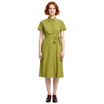 Kadınlar İçin Gofre Dokuma Gömlek Yaka Midi Elbise Rahatlığı Ve Şıklığı Birleştirir Kaliteli