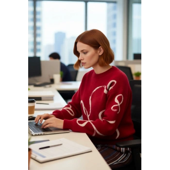 Kadınlar İçin Kış Sezonu Günlük Kullanım Yılbaşı Temalı Desenli Konforlu Triko Kazak Kaliteli