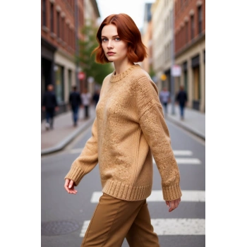 Kadınlar İçin Kışlık Oversize Kahverengi Düz Triko Kazak Düşük Kol Sıcak ve Konforlu Kaliteli