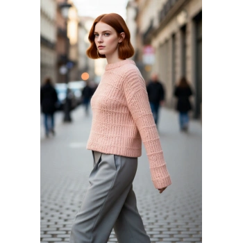 Kadınlar İçin Kışlık Oversize Kalın Dokulu Triko Kazak Düşük Kollu Bisiklet Yaka Gündelik Şıklık