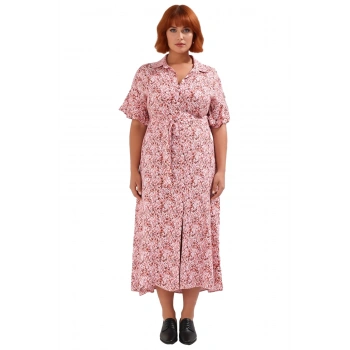 Kadınlar İçin Konforlu A Line Kalıp Dokuma Viskon Maxi Elbise Kuşaklı Gömlek Yaka Tasarım Kaliteli