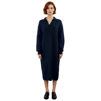 Kadınlar İçin Konforlu Shift Kalıp Triko Elbise Midi Boy Polo Yaka Uzun Kollu Kışlık Casual Şıklık